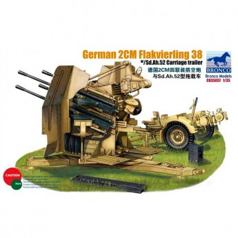 Bronco Models CB35057 Сборная модель ЗУ German 2cm Flakvierling 38 w/Sd.Ah.52 Carriage Trailer (1:35)